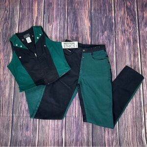 Women’s Vintage Western Ethics 2 Tone Black & Green Pants & Vest Set